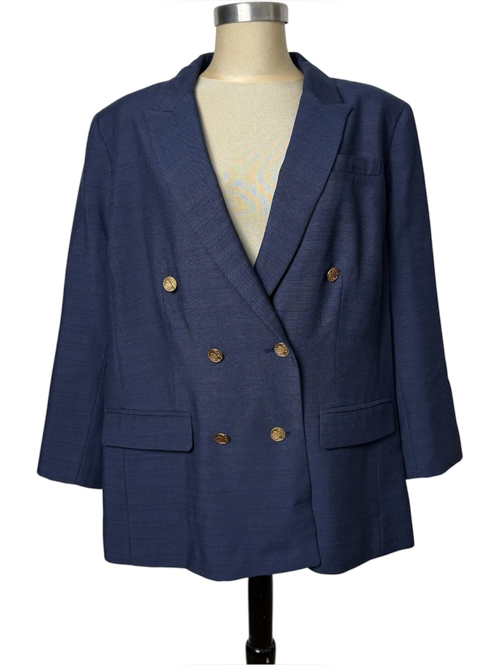J.Crew Navy Double-Breasted Blazer 22 Plus Gold Button Career Coastal